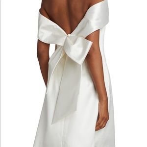Amsale Mikado off the shoulder little white dress